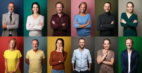 Poster - Group of six commercial people in front of a colored background