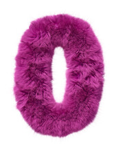 Pink Fur Alphabet. Furry Furry Number 0 Isolated On White Background. 3d Render Image.