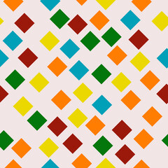 Poster - Colorful squares pattern. Vector seamless diagonal squares and white background. Repeated multicolor squares.