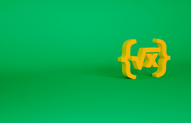 Poster - Orange Square root of x glyph icon isolated on green background. Mathematical expression. Minimalism concept. 3d illustration 3D render