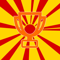 Poster - trophy symbol on a background of red flash explosion radial lines. the large orange symbol is locate