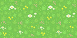 Pixel art meadow with flowers background. Seamless lawn texture backdrop.