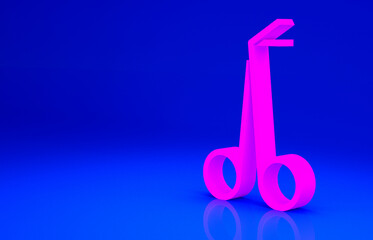 Sticker - Pink Medical scissors icon isolated on blue background. Minimalism concept. 3d illustration 3D render