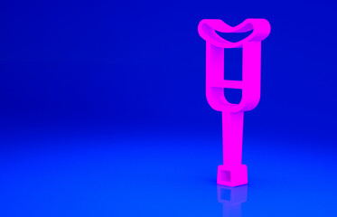 Poster - Pink Crutch or crutches icon isolated on blue background. Equipment for rehabilitation of people with diseases of musculoskeletal system. Minimalism concept. 3d illustration 3D render