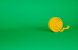 Orange Yarn ball icon isolated on green background. Label for hand made, knitting or tailor shop. Minimalism concept. 3d illustration 3D render