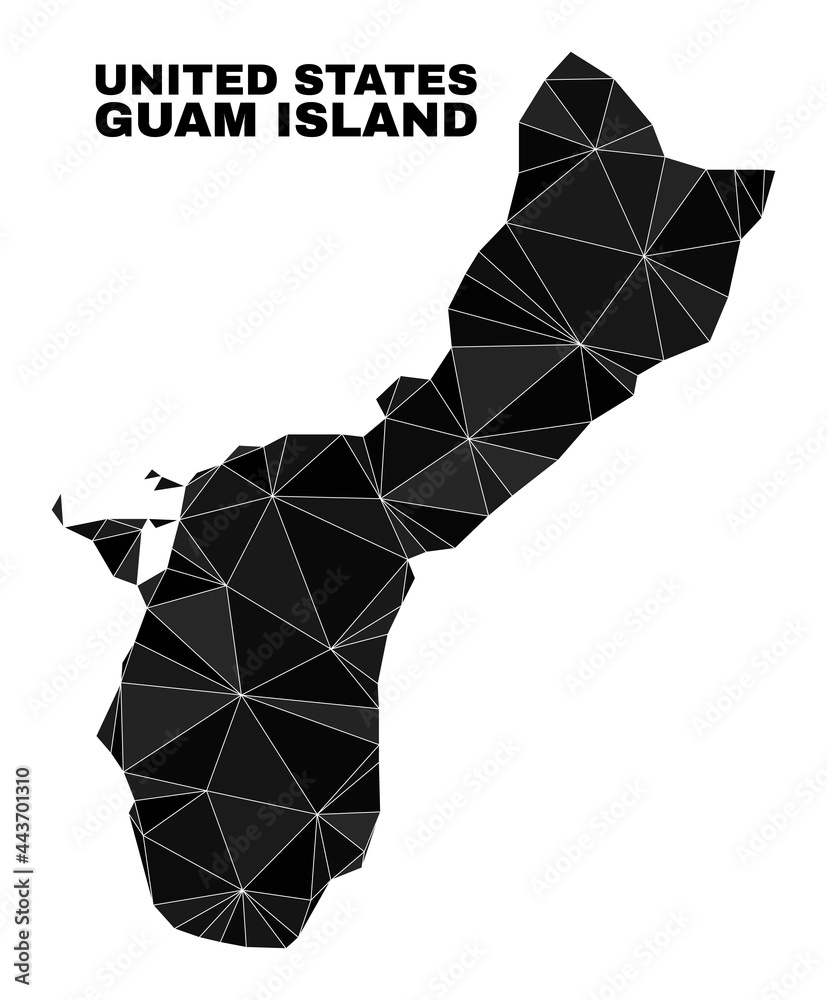 lowpoly Guam Island map. Polygonal Guam Island map vector is designed of scattered triangles. Triangulated Guam Island map polygonal collage for education purposes.
