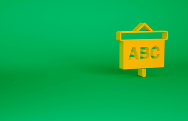 Sticker - Orange Chalkboard icon isolated on green background. School Blackboard sign. Minimalism concept. 3d illustration 3D render