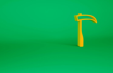 Poster - Orange Scythe icon isolated on green background. Happy Halloween party. Minimalism concept. 3d illustration 3D render