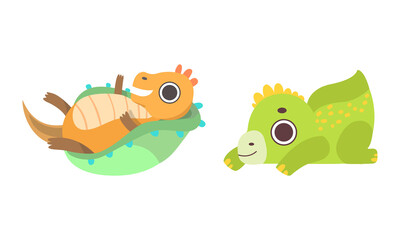 Sticker - Cute Little Dinosaurs Set, Adorable Newborn Dino Babies Characters Cartoon Vector Illustration