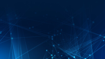 Abstract blue polygon tech network with connect technology background. Abstract dots and lines texture background. 3d rendering.