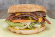 Double patty cheeseburger hamburger will fill any appetite with lettuce, bacon, tomato, and sauce for the fillings.