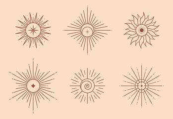 Wall Mural - set of vector bohemian logo design templates with sun,moon and sunburst. boho linear icons or symbol