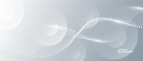 Gray and white abstract background with flowing particles. Digital future technology concept. vector illustration.	