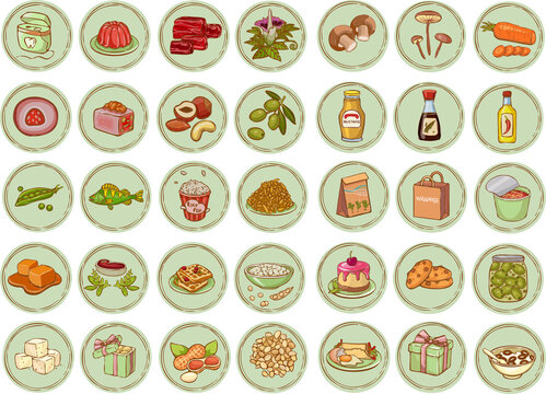 Modern set of icons with food symbol. Vector. Vector illustration