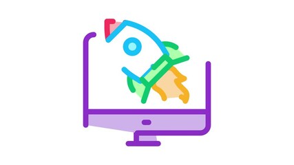 Aufkleber - rocket computer control Icon Animation. color rocket computer control animated icon on white background