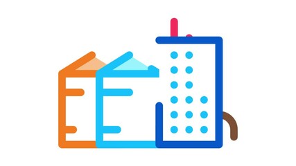 Poster - heaters with residential buildings Icon Animation. color heaters with residential buildings animated icon on white background