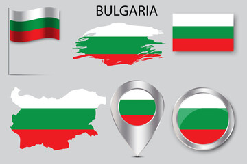 Poster - banner with bulgaria pin map flag. pin point icon. national flag graphic design. vector illustration