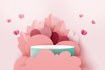Aufkleber - 3d paper cut abstract valentine's day template background.Love and heart on geometrics shape of pink concept sale banner or greeting card.Vector illustration.
