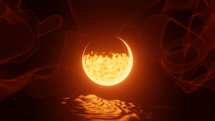 Wall Mural - 3d illustration graphics of burning planet and fiery foggy atmosphere.