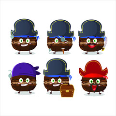 Canvas Print - Cartoon character of chocolate macaron with various pirates  emoticons. Vector illustration