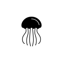 Jellyfish Icon In Solid Black Flat Shape Glyph Icon, Isolated On White Background 