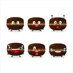 Wall Mural - Cartoon character of chocolate macaron with smile expression. Vector illustration