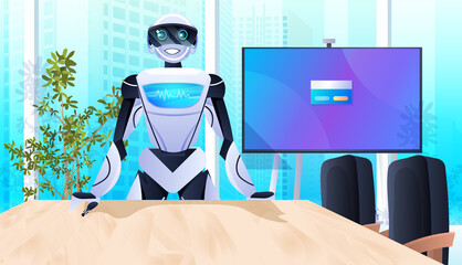 Poster - robot at workplace robotic businessperson working in office artificial intelligence technology conce