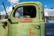 Cab Of A Green Antique Truck