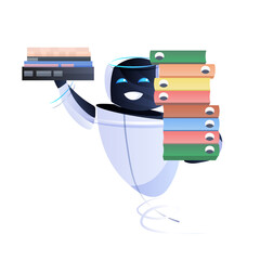 Poster - robot office worker holding folders artificial intelligence teamwork concept