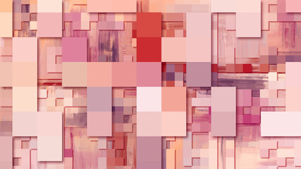 Poster - Abstract 3d terracotta backdrop, pixel art technology pattern background. Random coral color mosaic for web, industrial decor