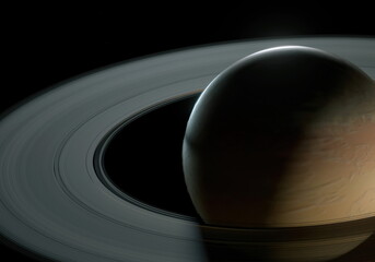 Wall Mural - Saturn halo rings dark sunlight in space Mimas Titan meteorite
