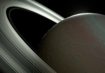 Wall Mural - Saturn halo rings dark sunlight in space Mimas Titan meteorite