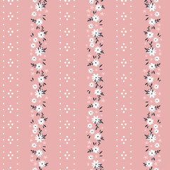 Lovely hand drawn floral seamless pattern, cute doodle flowers and dotted lines, great for textiles, wrapping, banners, cloth, surface - vector design