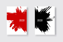 Black And Red Abstract Design Set. Ink Paint On Brochure, Monochrome Element Isolated On White.