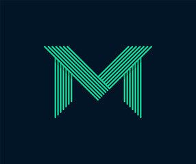 Canvas Print - Uppercase M Letter Logo With Green Stripes Dynamic Design. Round Corners. Connection Of Lines, Letter Symbol Vector Illustration Template. Modern, Elegant, Luxury icon for your Corporate identity.