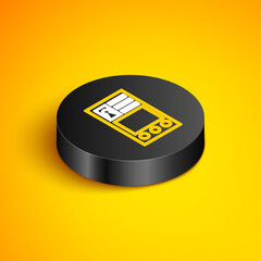 Canvas Print - Isometric line Create account screen icon isolated on yellow background. Black circle button. Vector