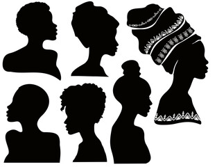 profiles of black women. silhouettes of african american women in a head wrap. beautiful black girls