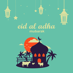 Wall Mural - eid-adha illustration design template. eid-adha background or poster vector.