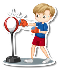 Sticker - Sticker design with a boy punching bag cartoon character