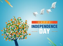 India Flag With Tree And Flying Pigeon. Vector Illustration Of 15th August India Happy Independence Day
