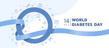 World Diabetes Day - Blue Ribbon Around Blue Ring Circle Sign And Icon Medical Are Connect Link Vector Design