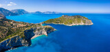 Fototapeta Do pokoju - Aerial panoramic view of Assos village coast. Kefalonia island, Greece. Travel summer vocation concept