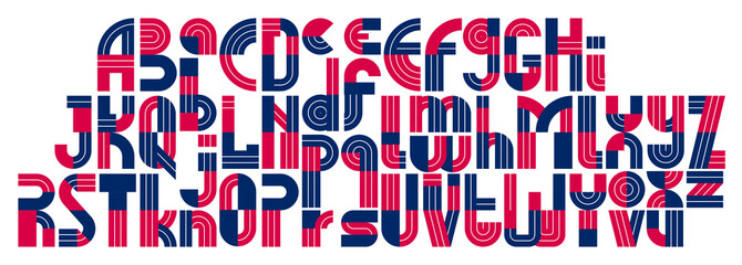 Poster - Abstract geometric original font vector typeset, logo creation alphabet minimal tech linear geometry style, stylish square unique tile letters set, uppercase and lowercase.