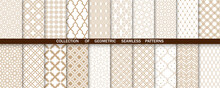 Geometric Collection Of Gold And White Patterns. Seamless Vector Backgrounds. Simple Graphics