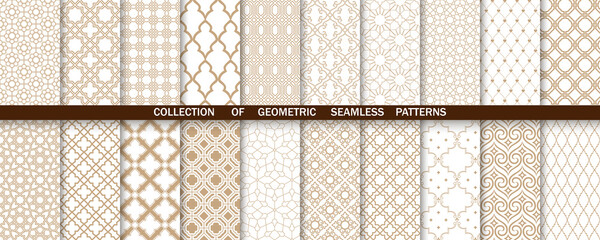 Leinwandbilder - Geometric collection of gold and white patterns. Seamless vector backgrounds. Simple graphics