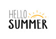Hello summer. Summer lettering with sun.