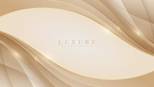 Line Curve Golden Luxury On Brown Background. Realistic Template Cover 3d Style Design. Vector Illustration.