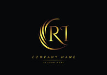 Alphabet Letters RI Monogram Logo, Gold Color Elegant Classical