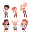 Cute little boy and girl, set of six poses