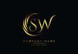 alphabet letters SW monogram logo, gold color elegant classical